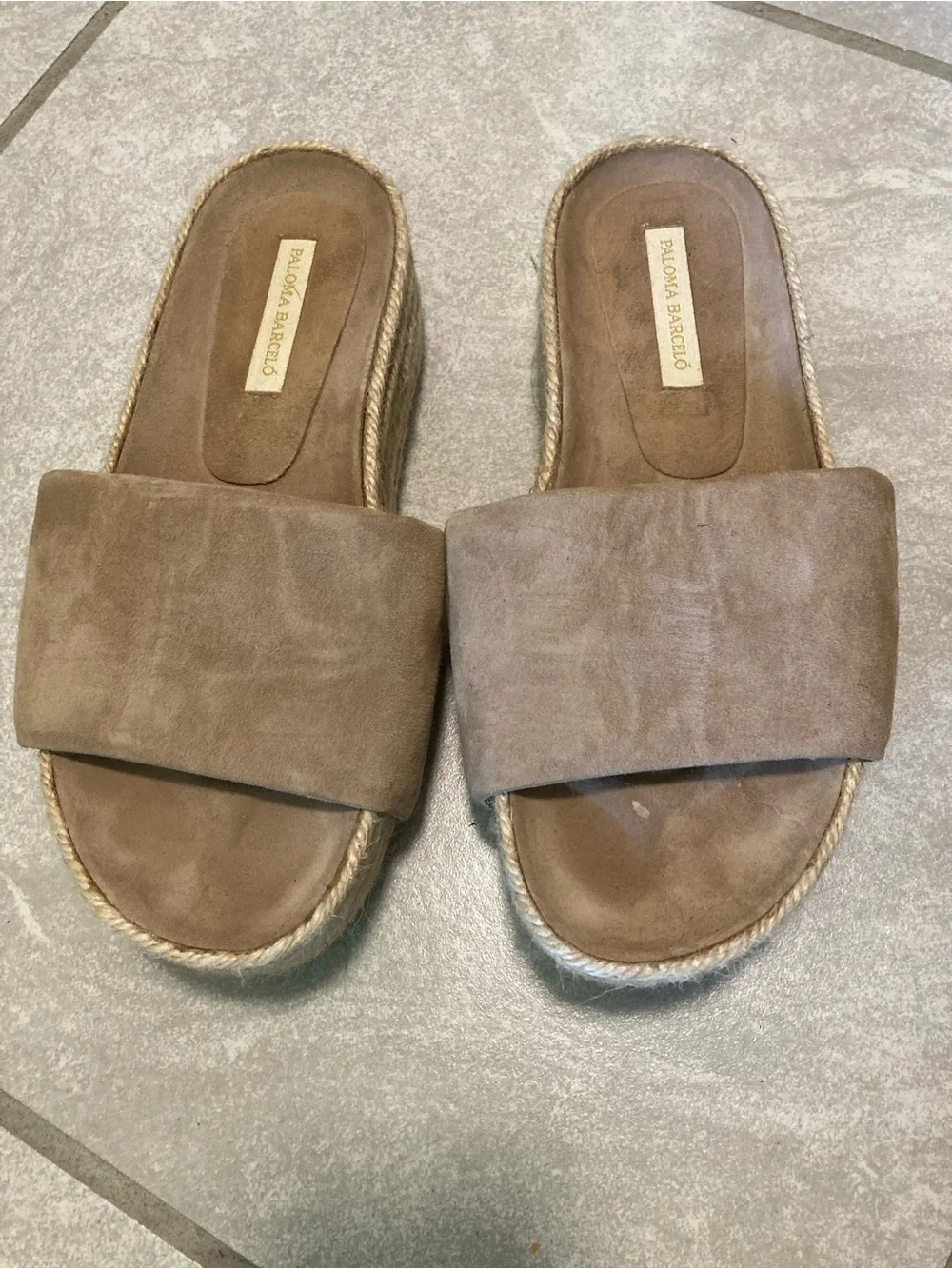Paloma Barcelo Taupe Suede Espadrille Platform Slide
